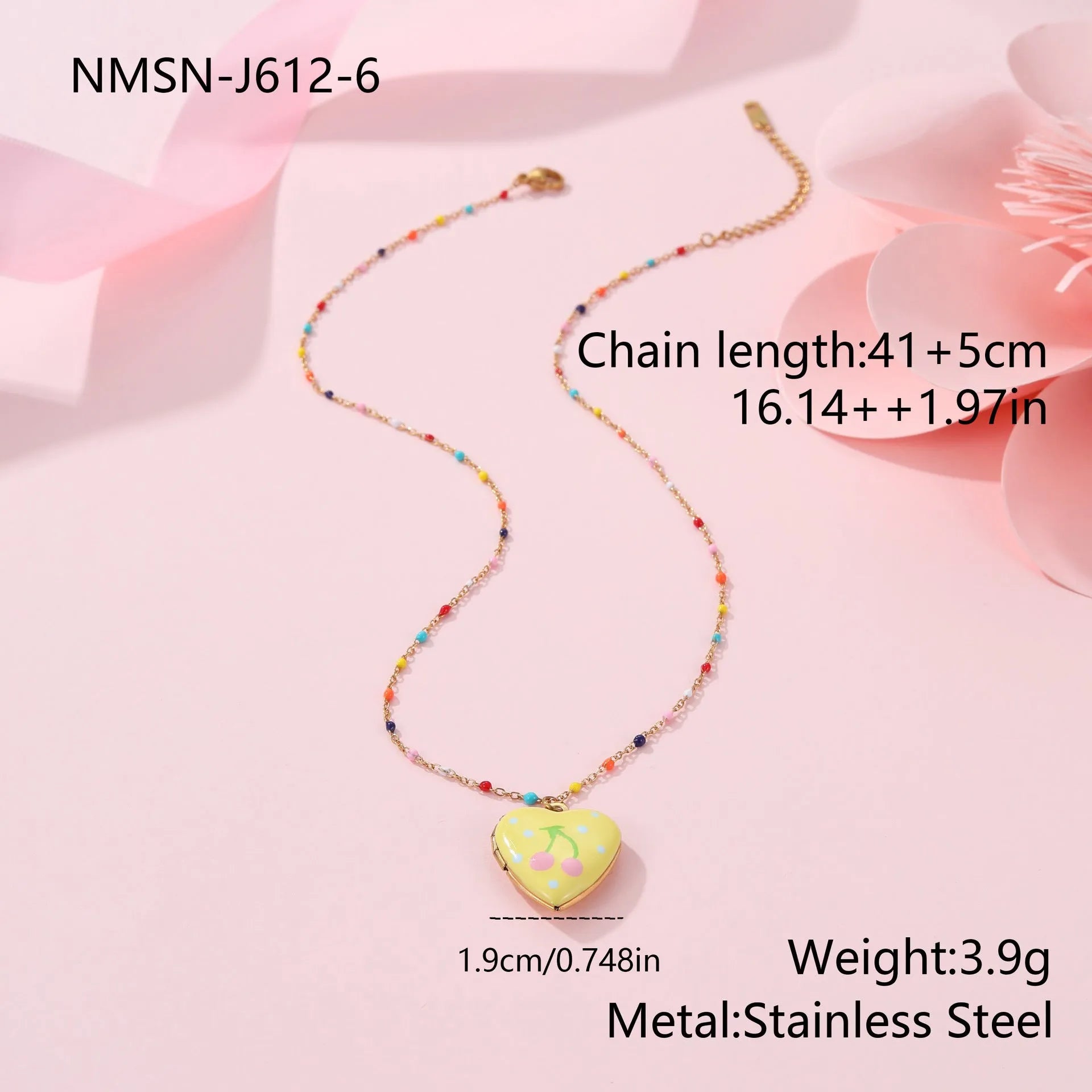 Women's stainless steel necklace with fruit pendant designs in gold plating on adjustable chain