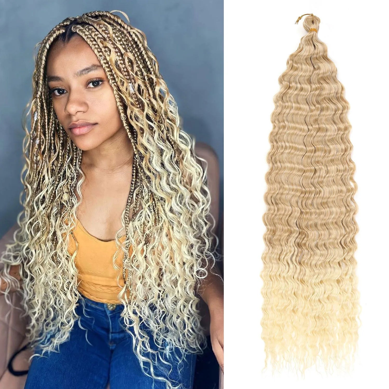 African chemical fibre crochet long curly wig with side bangs, handmade, available in multiple colours and sizes