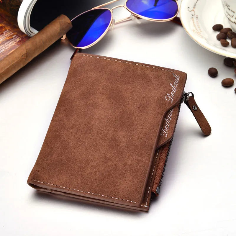 Men's short multifunctional wallet with zipped coin pocket, black colour, 10 x 12.2 x 1.8 cm