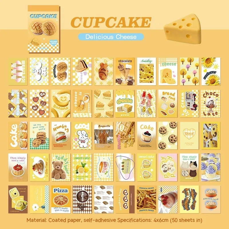American retro cartoon sticker book open to show 4x6cm sheets in various colours including pink and black.