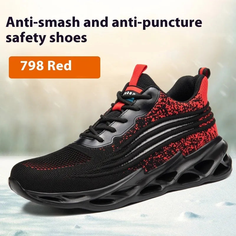 Brown lightweight labour protection safety shoes with leather upper and rubber sole.