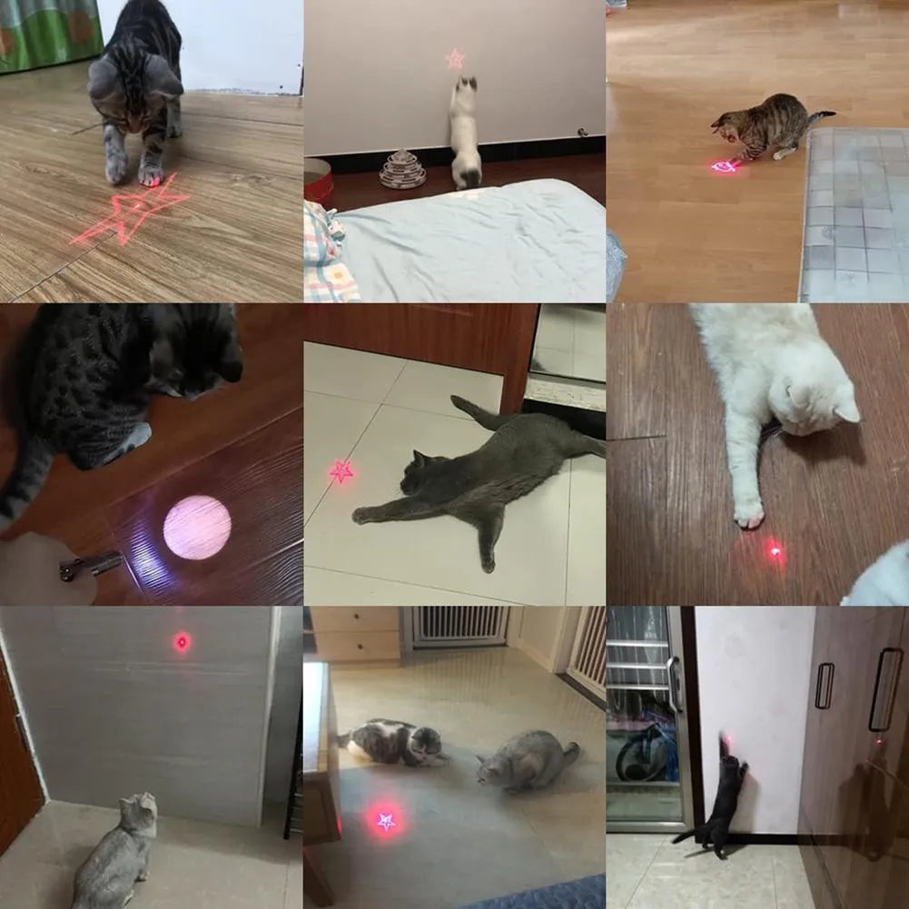 Pink and black USB-charged infrared cat teaser toy with key chain attachment
