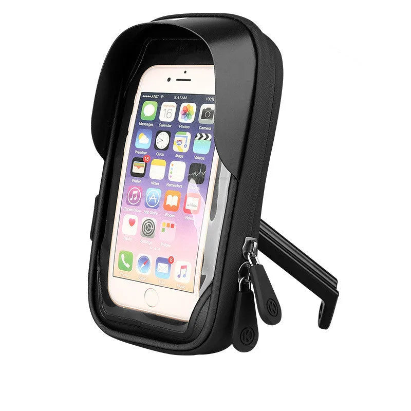 TPU mobile phone stand mounted on bicycle handlebar showing smartphone in use