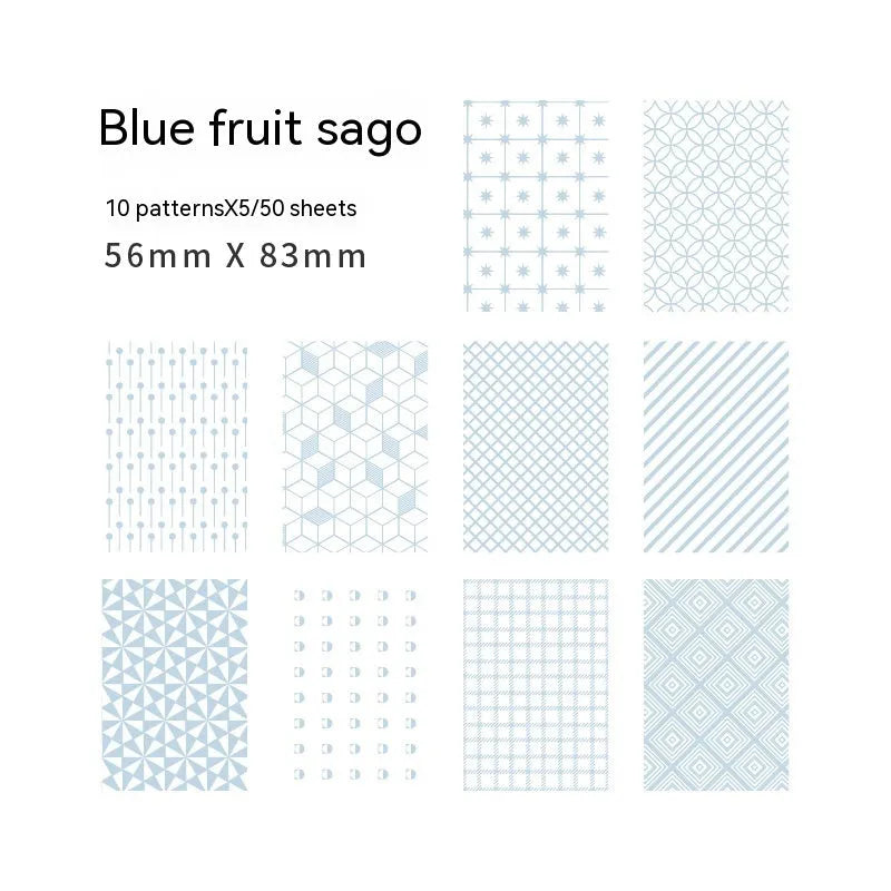 Pack of 50 retro sweet dessert themed note papers in ten pastel colours, each 56mm by 83mm.