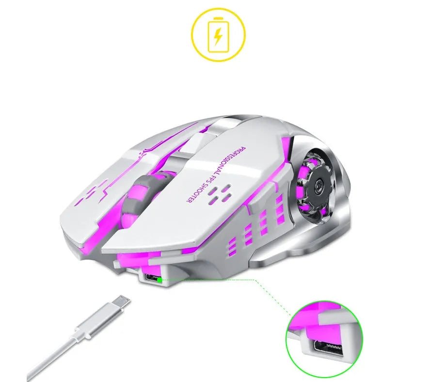 Black or white wireless silent click mouse with six buttons for laptop computers