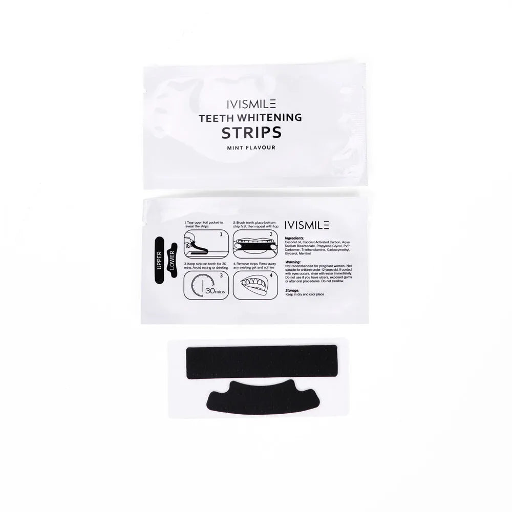 Teeth whitening strips with sodium bicarbonate and coconut activated carbon, 14 pieces in a box