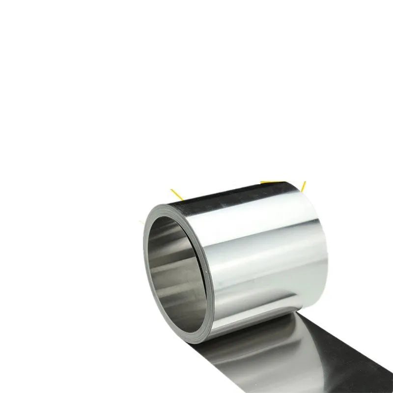 Close-up of a 304 stainless steel and leather adhesive strip for automotive use, showing its thin, metallic profile.