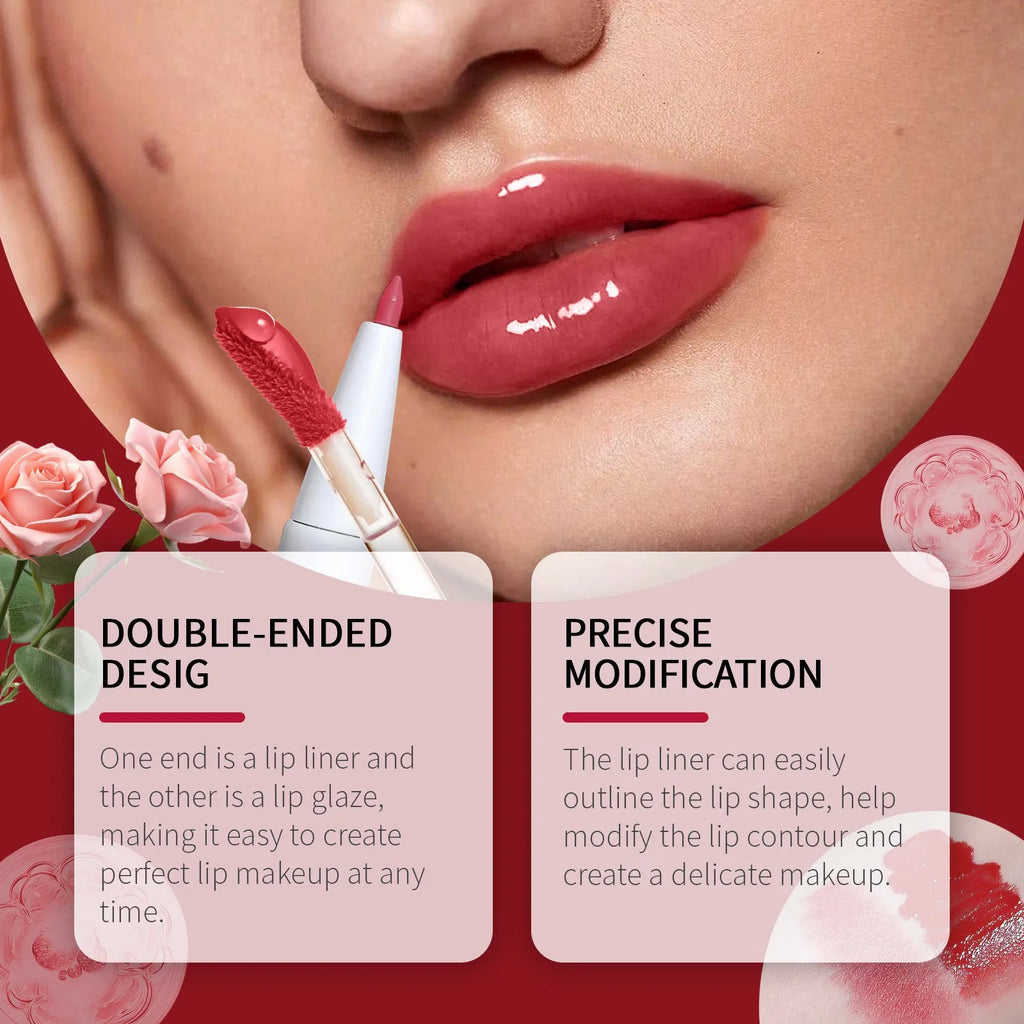Dual-ended lip liner and matte lip lacquer pen in export packaging