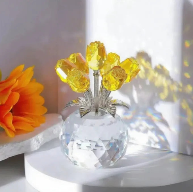 K9 crystal rose decorative ornament with wire drawing texture in Chinese-style geometric design
