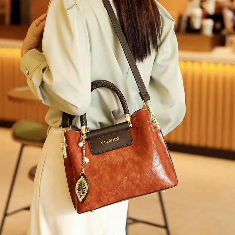 Genuine leather tote bag for women large capacity horizontal rectangular casual travel bag with internal pockets