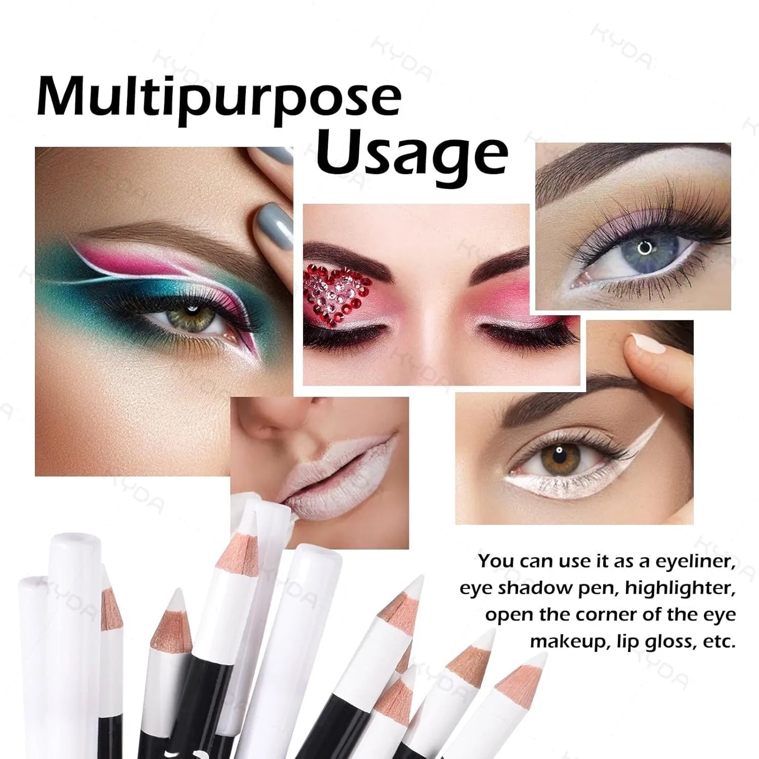 12 white and black eyeliner pencils with a sharpener for eyebrows, eyeshadow, and lips