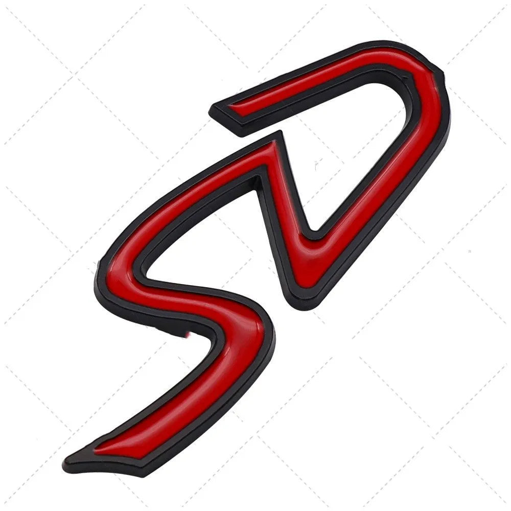 Metal car bumper sticker decorative labels showing SD and D patterns in red silver and red black colour options