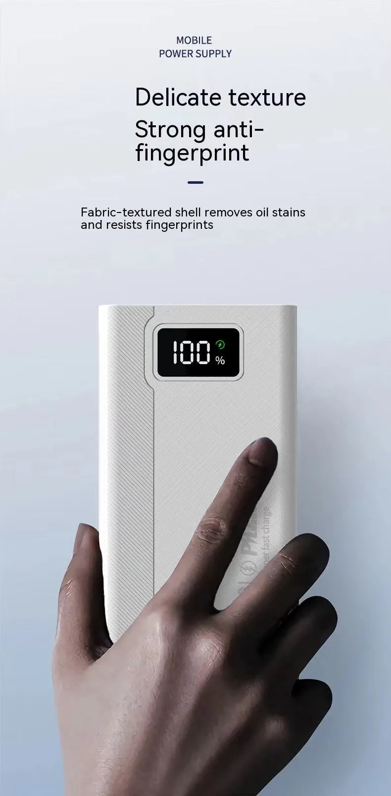 Large capacity power bank in black or white with plastic shell and multiple charging capacity options