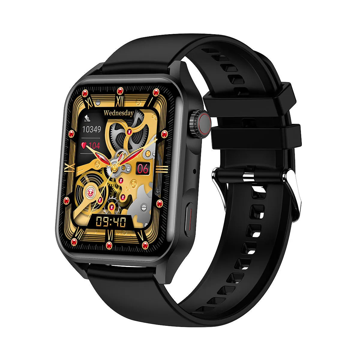 Smart watch with 1.8-inch AMOLED display on silicone wrist strap showing multi-dial screen