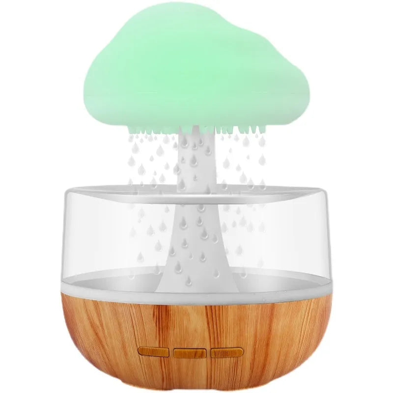White raining cloud shaped humidifier with colour changing night light and water droplet mist