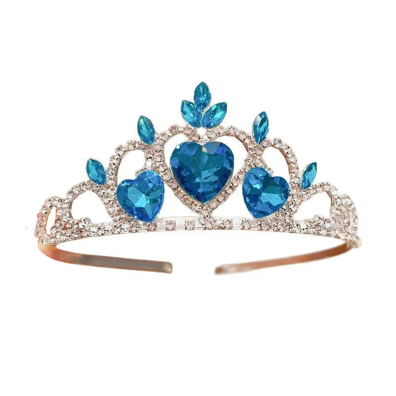 Pink crystal crown metal headband for girls, an alloy hair accessory with electroplated finish.