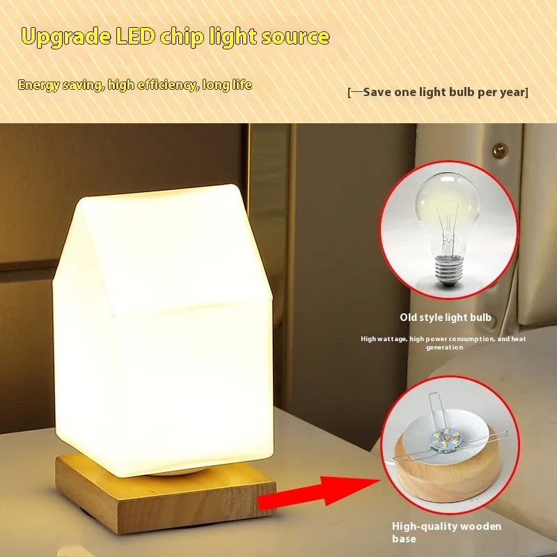 Nordic solid wood USB table lamp with touch dimming in white flower shape design