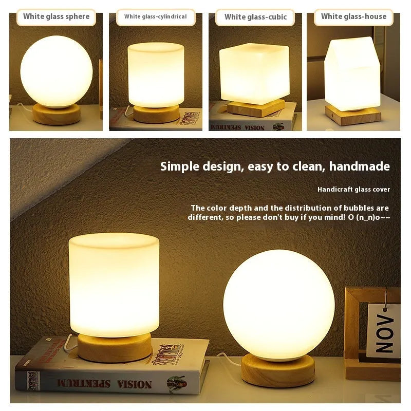 Nordic solid wood USB table lamp with touch dimming in white flower shape design