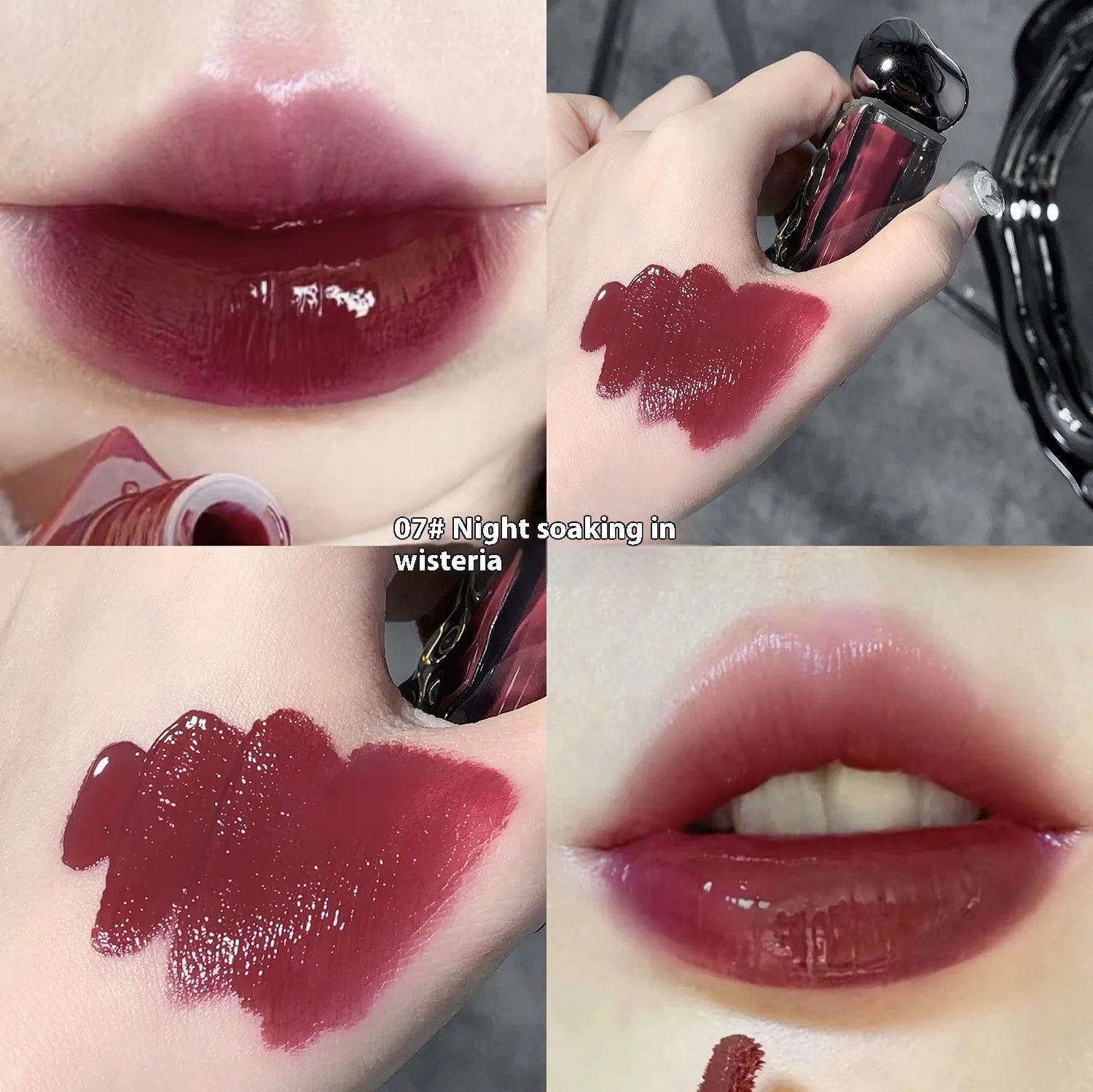 Glacier Lava Lip Lacquer cosmetic product in water-light mirror finish with seven shade number options