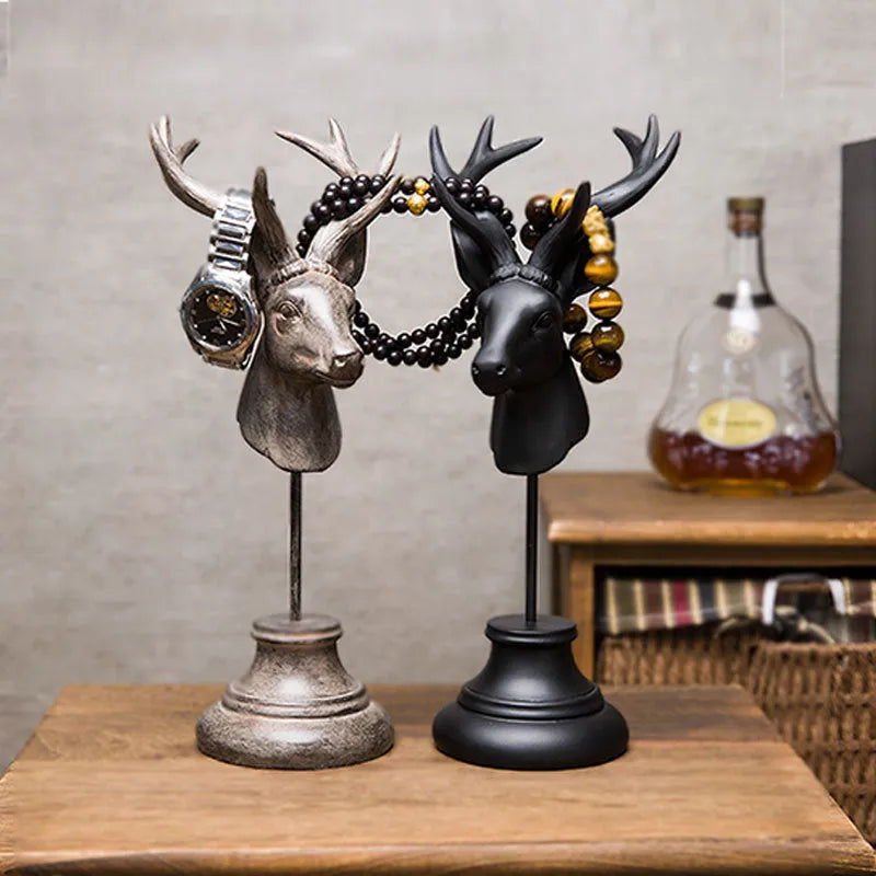 Natural resin animal home decoration sculpture in black, white, or wood colour, 32 cm tall.