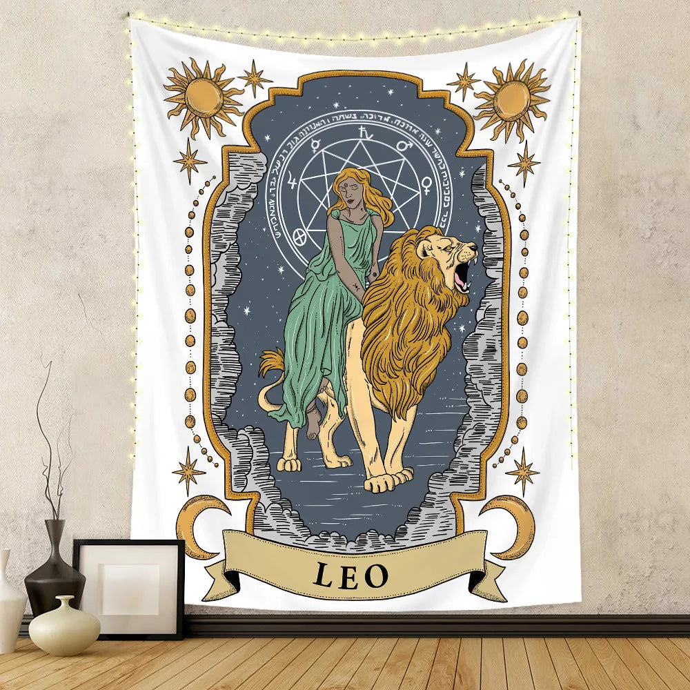 Rectangular polyester fibre tapestry with constellation skull tarot design in multiple sizes 73X95CM to 180X230CM
