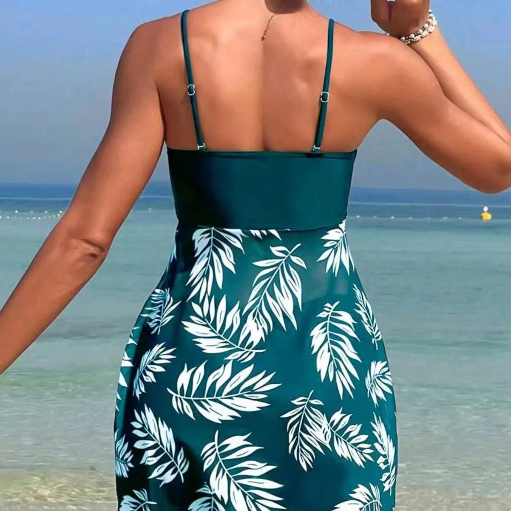 Women's high waist mesh swimsuit split boxers in black, blue, or peacock green