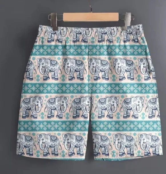 Men's casual polyester shorts in a striped pattern, shown in a size L, for outdoor sports and leisure wear.