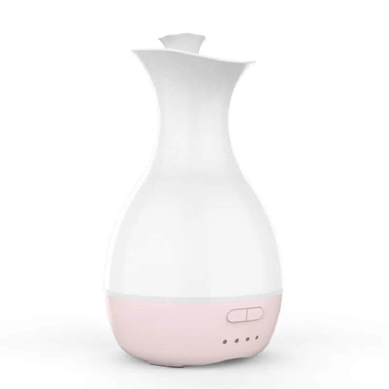 White ultrasonic aromatherapy diffuser with 200ml capacity and multicolour LED lighting on wooden table