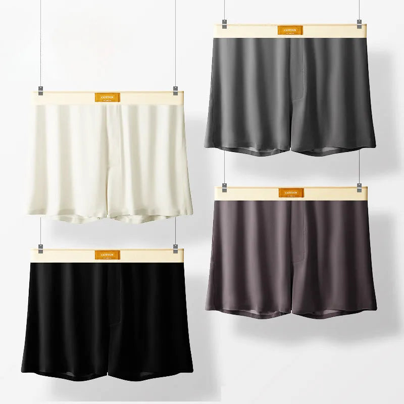 Men's loose-fit ice silk underwear in a solid colour on a mid-waist.