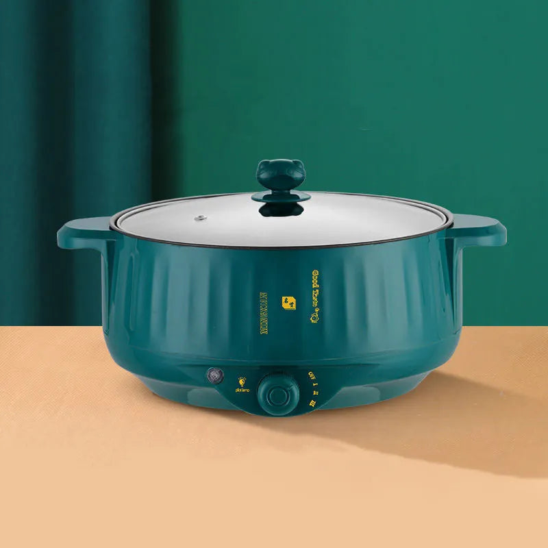 Electric non-stick pot with integrated heating element and stainless steel body in white finish