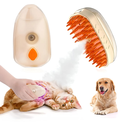 Yellow cat steam brush with 4-in-1 functions including vibration massage and ringworm detector