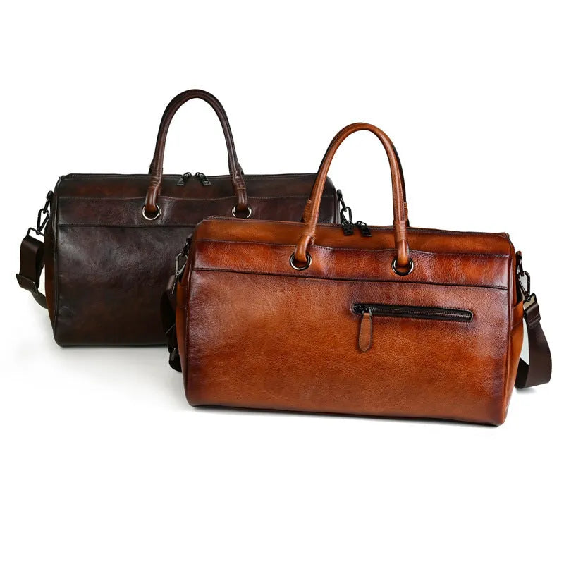 Handmade retro leather bag made from first layer cowhide with below 20L capacity