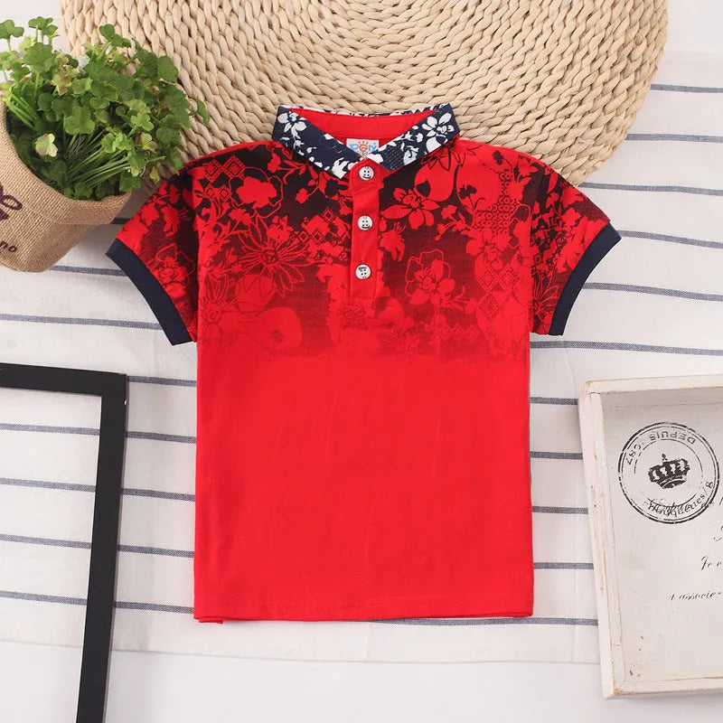 Children's short sleeve cotton polo shirt with lapel collar in solid colours