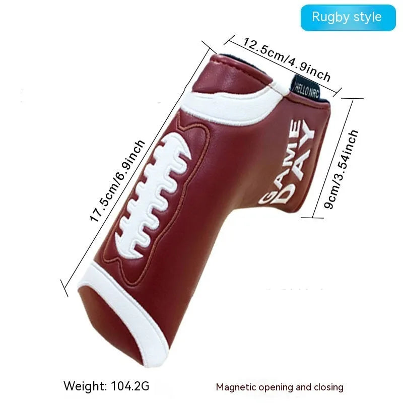 Golf putter sleeve in a themed design with PU waterproof fabric exterior and fleece lining.