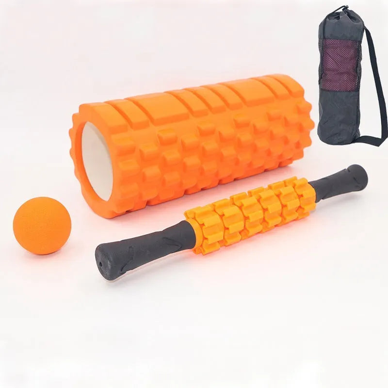 Black six-piece foam roller massage bar set with 33cm shaft for fitness and health massage