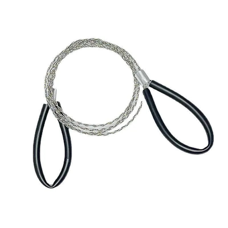 Black and red stainless steel survival wire saw with leather hand case, length 75cm