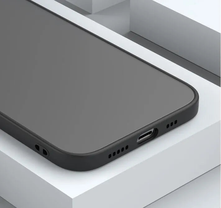 Fine hole skin-sensing iPhone case with frosted hard plastic back cover showing full lens protection