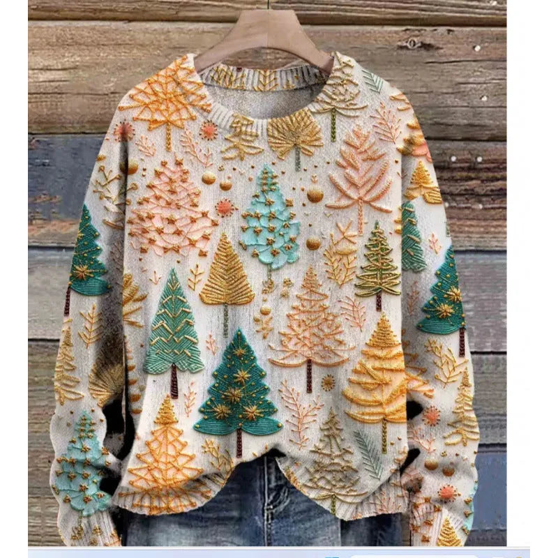 Little Flower digital printed round neck sweater in a floral pattern on a polyester fabric.