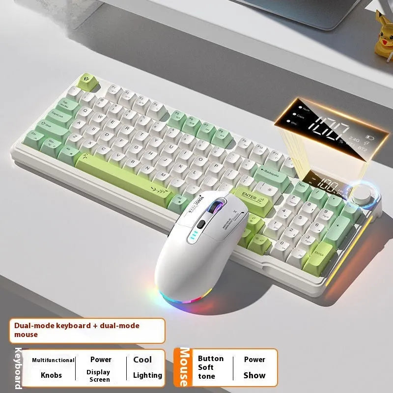 Wireless Bluetooth keyboard and mouse combo with mechanical-style keys in blue and white colour scheme