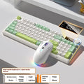 Wireless Bluetooth keyboard and mouse combo with mechanical-style keys in blue and white colour scheme
