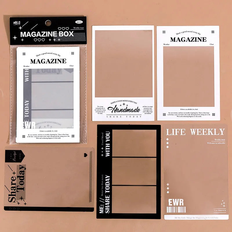 Frame Series retro decorative stickers showing photography, film, magazine, music, social, and frame designs on transparent PET paper