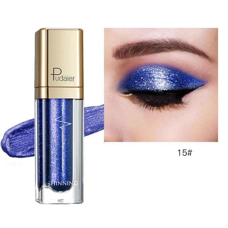 18-colour glitter eyeshadow palette with mother-of-pearl shades including Beige, Rose Gold, and Sapphire Blue