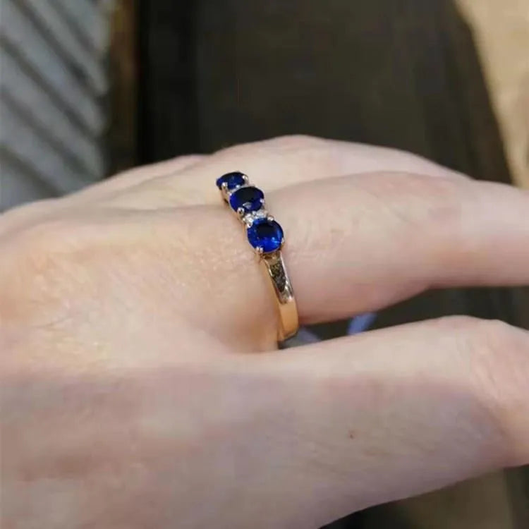 Purple gold plated rose gold geometric blue stone ring for women with adjustable opening on copper band