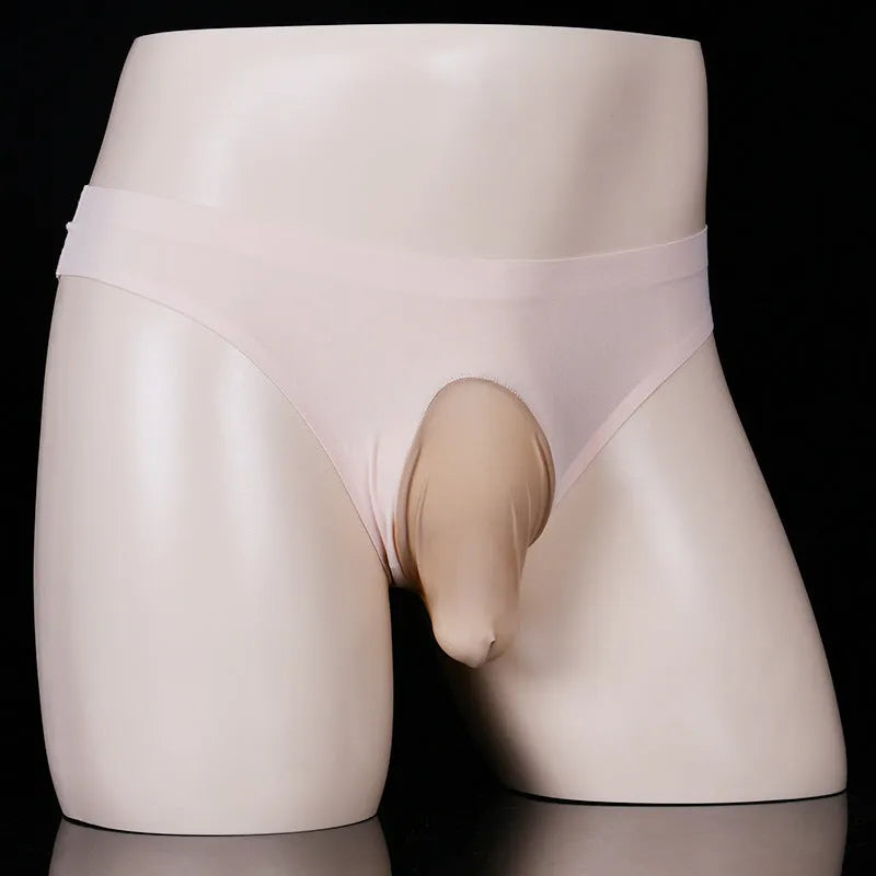 Men's ice silk underwear briefs in T-back design showing black colour option
