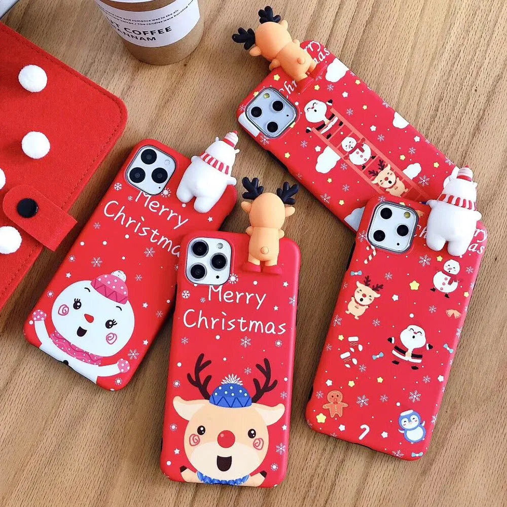 Christmas-themed silicone phone case for iPhone models 6 to 11 Pro Max in festive colours