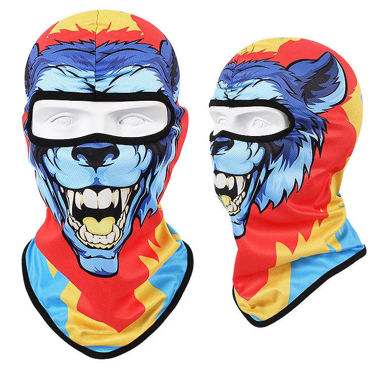 Bakool silk motorcycle skull mask in a skeleton design, sized 36cm by 29cm