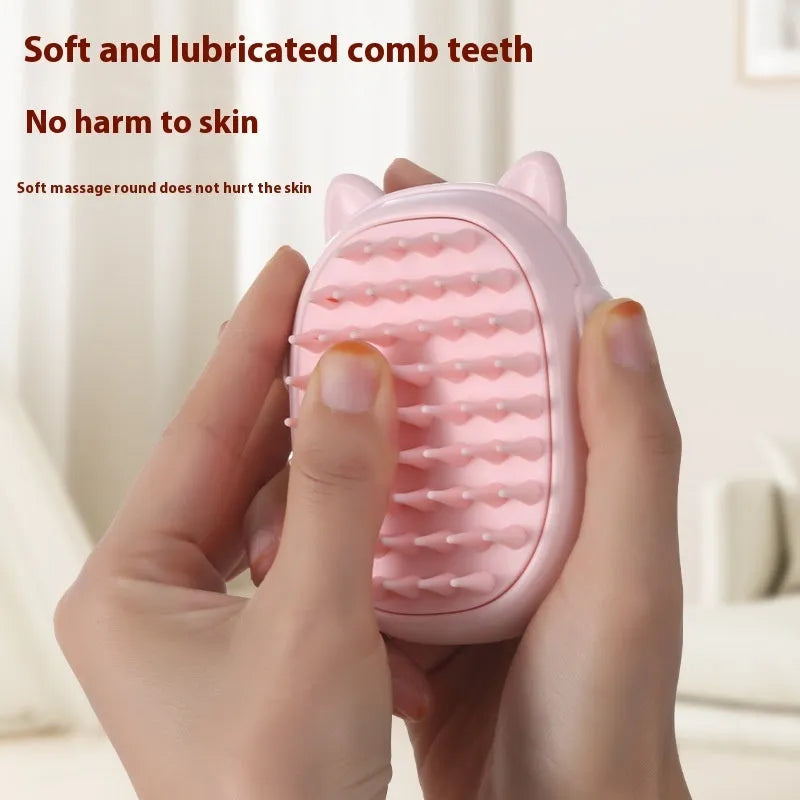 Pink and yellow ABS plastic pet comb with integrated laser toy function for cats and dogs