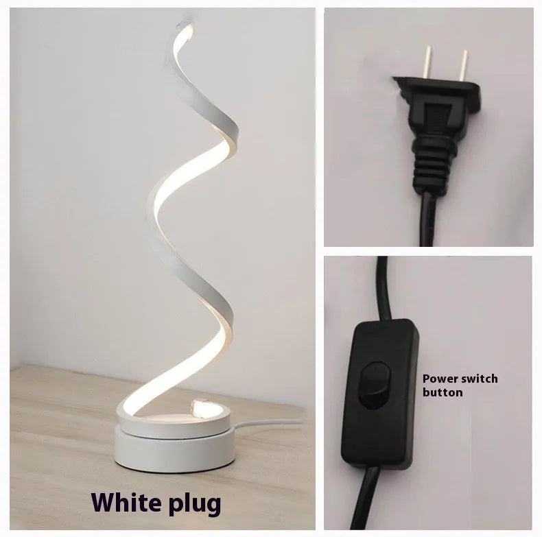 Black or white LED table lamp with aluminium shade and metal base