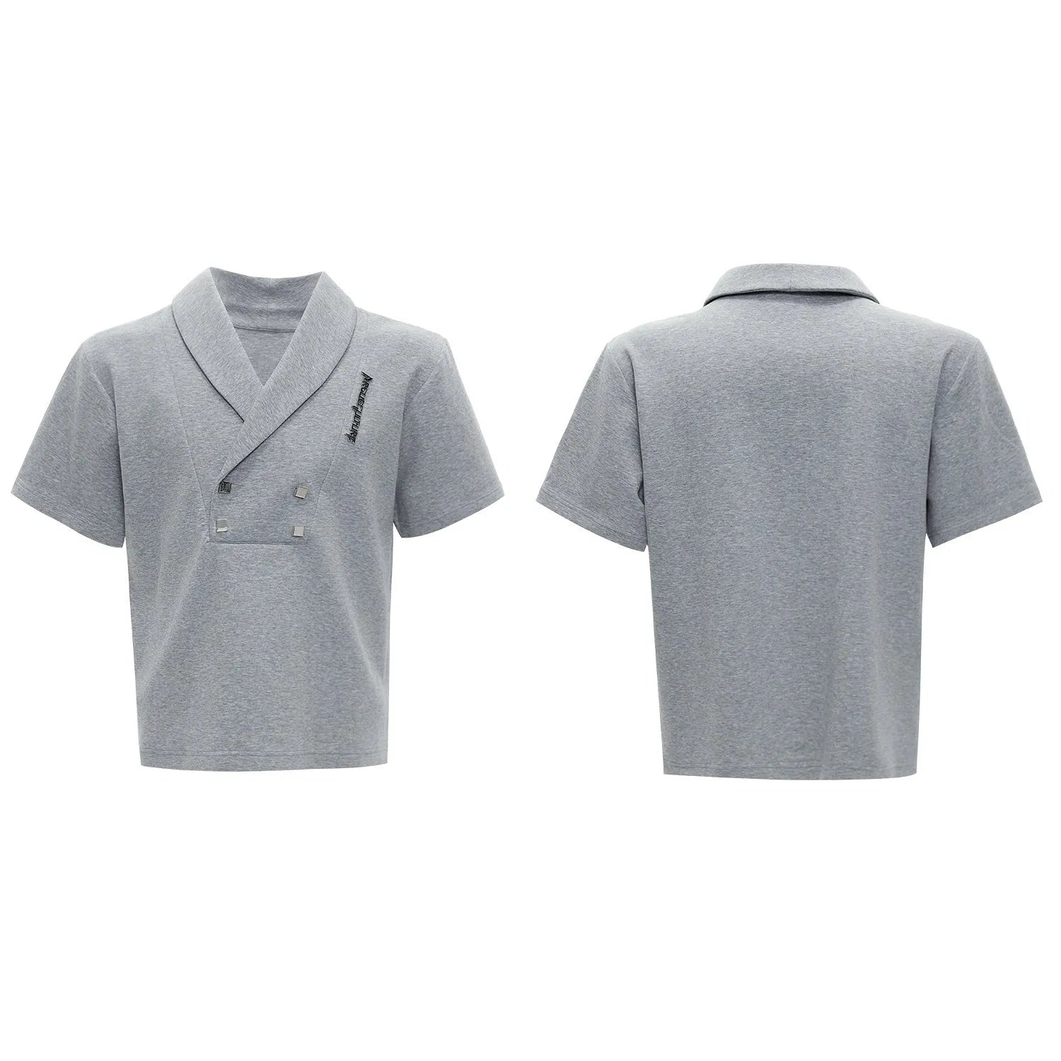 Men's dark grey metal embellished cotton sports suit with padded shoulder jacket and matching shorts