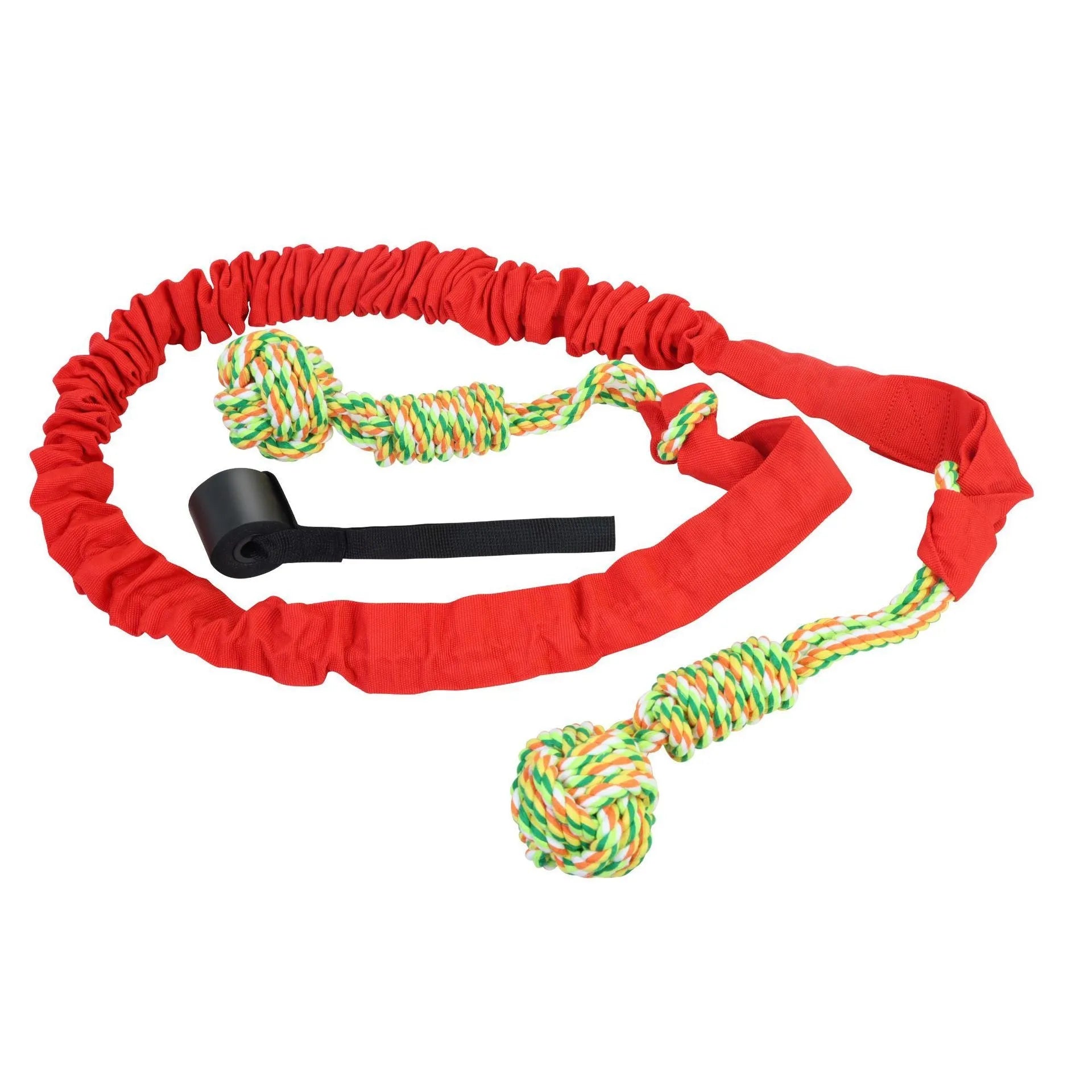 Braided cotton rope dog toy for tug of war and chewing, shown in red colour
